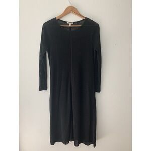 Eileen Fisher Linen Blend Black Semi SheerLong Sleeve Knit Dress 100% Silk Slip